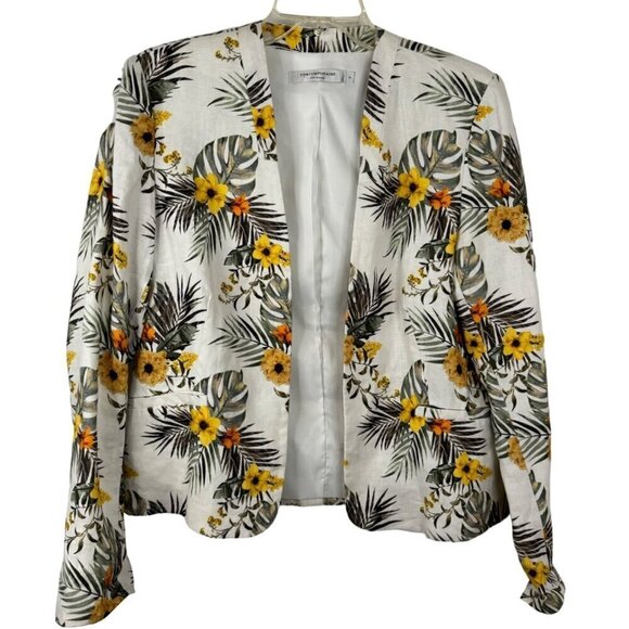 Contemporaine Par Simons Linen Tropical Floral Hawaiian Lined Blazer Size 8 EUC - Picture 1 of 8